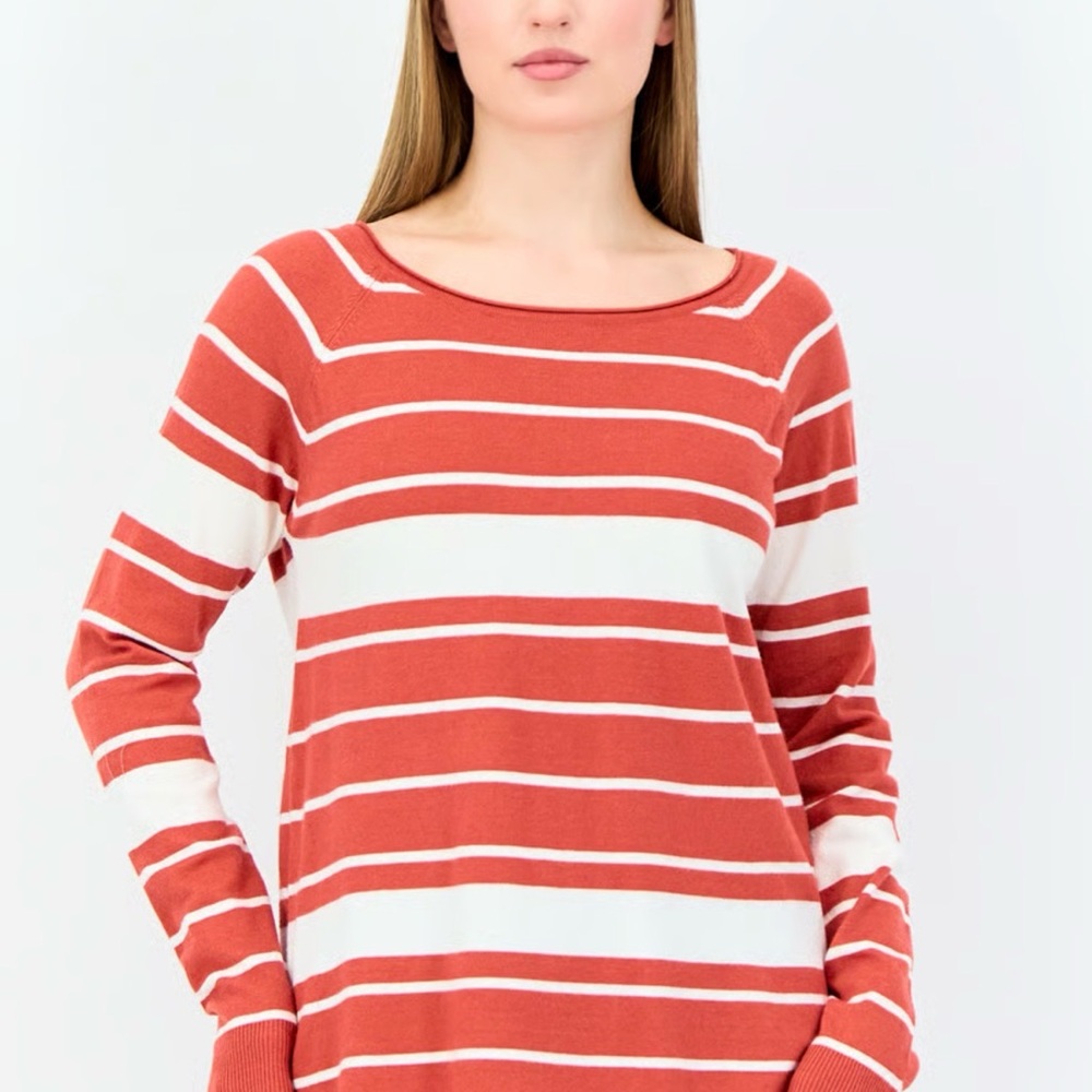 Pink Clover Women's Coral and White Striped Sweater